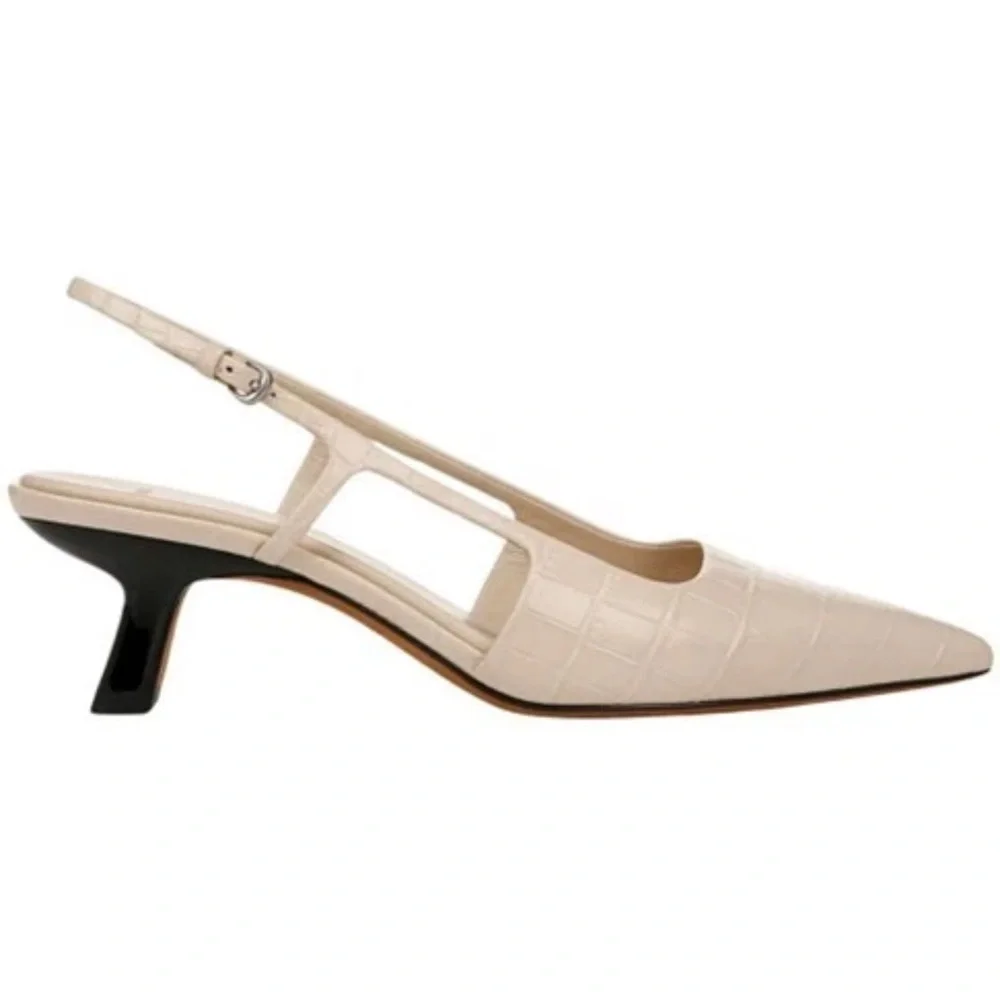 Vince Bianca Croc Leather Slingback Pump Pointy Toe Kitten Heel Size 6.5 NWT - Picture 2 of 7